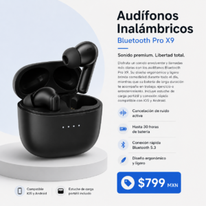 Audífonos Inalámbricos Bluetooth Pro X9 con Cancelación de Ruido